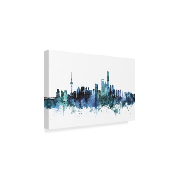 Michael Tompsett 'Shanghai China Blue Teal Skyline' Canvas Art,30x47